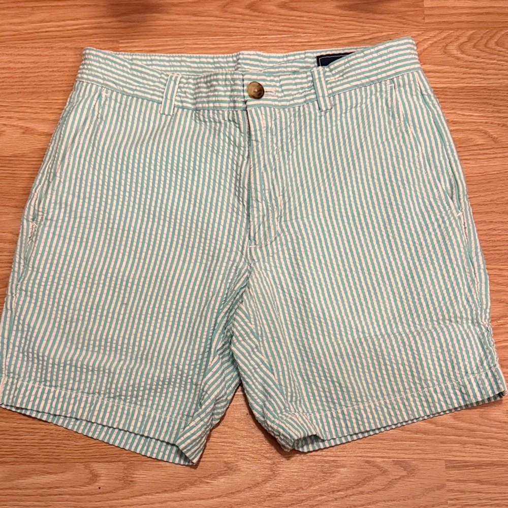 Vineyard Vines Aqua and White Striped Shorts Sz 28 (Sz 6)